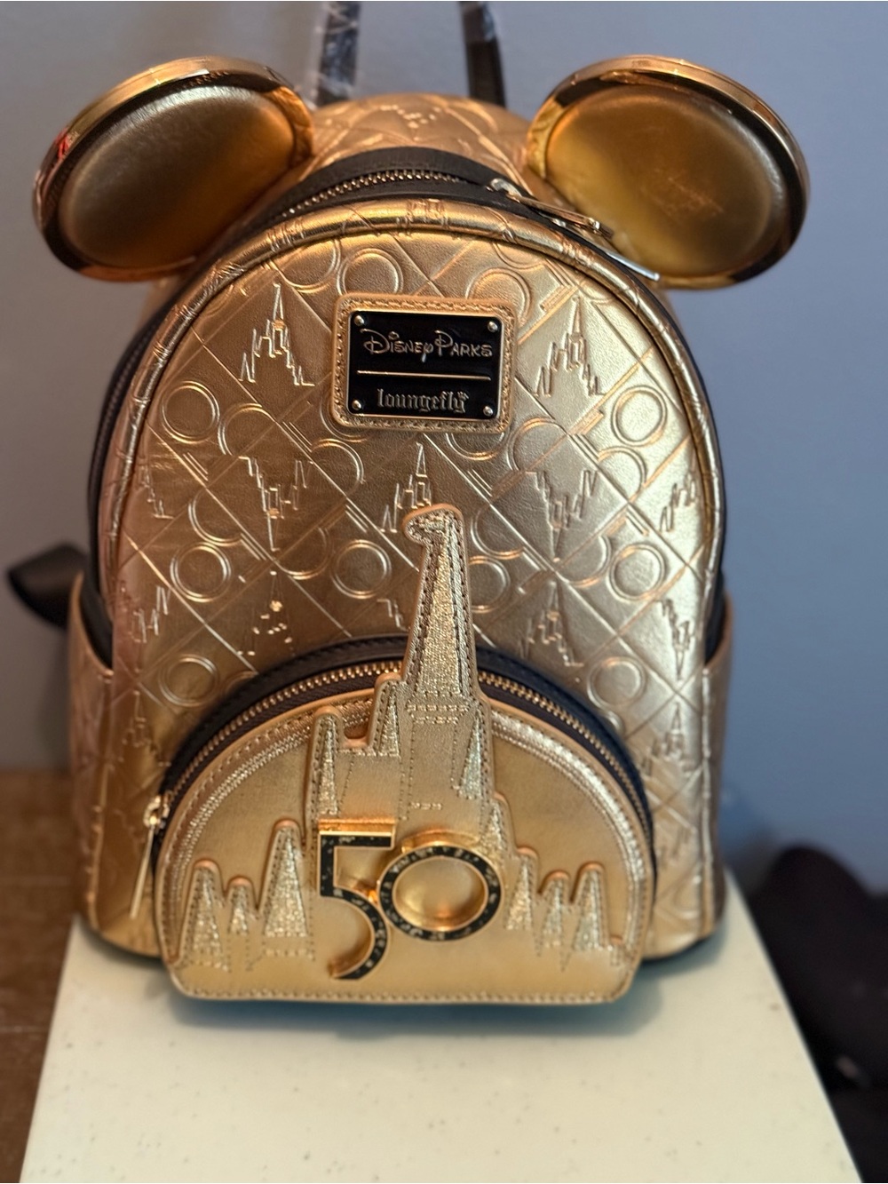 Loungefly Metallic Gold 50th Anniversary Mini Backpack